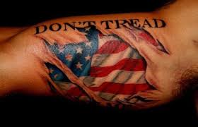 One half of flag painted traditional colors, other half painted with the gadsden flag and a torched line right down. Pin On Tattoos
