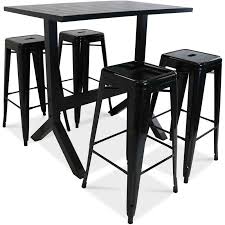 Table de jardin en bois, table en teck, pliante et extensible, ronde ou carrée, aluminium, de nombreux choix vous sont. Ensemble Table Haute Et 4 Tabourets De Jardin Indus Noir 104149