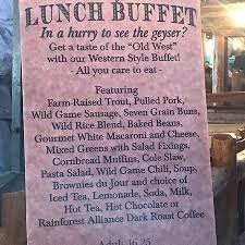 Old faithful inn bear paw deli restaurants 11.93 mi. Menu Picture Of Old Faithful Inn Dining Room Yellowstone National Park Tripadvisor