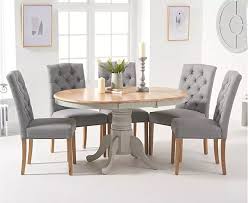 Epsom Oak And Grey Pedestal Extending Dining Table With Claudia Grey Fabric Dining Chairs Pedestal Dining Room Table Grey Dining Tables Oak Table And Chairs