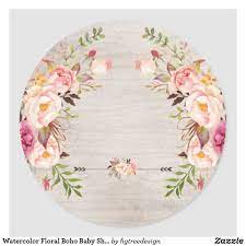 Watercolor Floral Boho Baby Shower Sticker Zazzle Com Floral Watercolor Floral Stickers Baby Shower Stickers