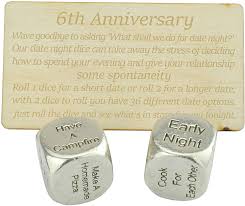 While it's great to have a popular theme you shouldn't feel restricted. 6 Year Anniversary Metal Date Dice Create A Unique 6th Anniversary Date Night Amazon Co Uk Kitchen Home