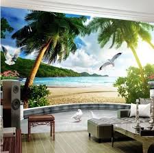 Tropical Island Beach Wallpaper Balcony Scene 3d Custom Mural Patio Overlooking Trees And Beach High Qual Beach Scene Wallpaper Beach Wall Murals Beach Mural