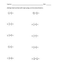 (whole + whole) + (fraction + fraction). Add Mixed Numbers With Common Denominators And Regrouping Worksheet