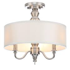 The flush mount lamps are very easy to fix and adds a fresh decoration to your room. Hampton Bay Gala 15 In 3 Light Polished Nickel Semi Flush Mount With Ivory Fabric Shade 14698 The Home Depot