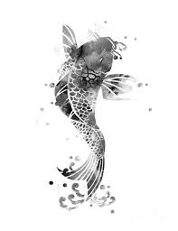 Koi Fish Black And White Art Print By Monn Print Animals Black And White Nature Tattoos Black And White Artist