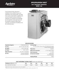 Specification Sheet Self Contained Humidifier Model 1120