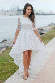 Ivory High Low Dress With 3 4 Sleeves White High Low Dress Wedding Dresses High Low High Low Dress