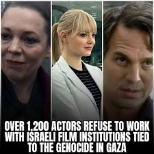 ✊🏾🇵🇸Over 1,200 artists are finally standing up for Palestine. Olivia  Colman, Emma Stone, Javier Bardem, Mark Ruffalo, Tilda Swinton and many  more have signed a pledge refusing to collaborate with Israeli film
