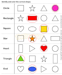 Identify And Colour The Correct Shape Sorting Colours Reading And Understanding Shapes Worksheet Kindergarten Shapes Kindergarten Shapes Worksheets