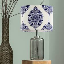 Almas Blue On White Lamp Shade Drum Pendant Lighting Fabfunky