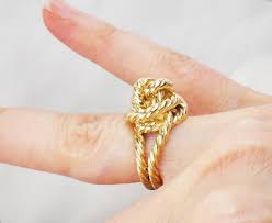 Vintage Lovers Knot Ring Rope Love Knot Ring Heavy 14k Gold Etsy In 2020 Yellow Gold Statement Ring Love Knot Ring Knot Ring