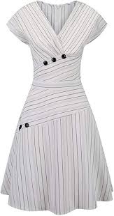 Black And White Dress Amazon Pinup Fashion Women S V Neck Short Sleeve Summer Casual Elegant Midi Dress White M At Amazon Women S Clothin Elegant Midi Dresses Casual Summer Dresses Fashion