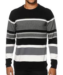 Black And White Striped Sweater Mens Dress Things Up With A Fresh Look Thanks To This Knit Sweater Made With A Black Grey And White Stripe Pattern Mens Striped Sweater Sweaters Streetwear Outfit