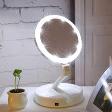 Foldable Led Makeup Mirror Double Size Adjustable 10x Magnify Usb Charging