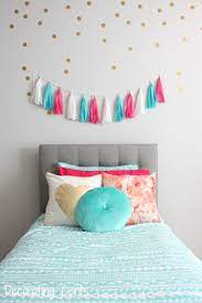 Girls Room Tufted Headboard Gold Polka Dots Tassel Garland Girls Headboard Bedroom Diy Diy Home Decor Bedroom