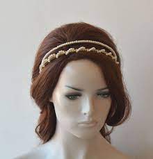 Wedding Pearl Tiara Headpiece Bridal Double Headband Etsy Hair Accessories Pearl Bridal Rhinestone Headpiece Bride Hair Accessories