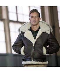 B 3 Hooded Sheepskin Bomber Jacket Z203615 Pilot Leather Jacket Sheepskin Jacket Leather Jacket Men