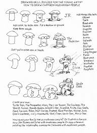 How To Draw Worksheets For The Young Artist How To Draw Cartoon Mushroom People Cartoon Drawings Cartoon Mushroom Drawings