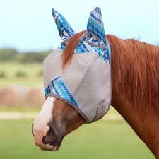 Crusader Fly Mask W Ears Blue Zigzag By Cashel