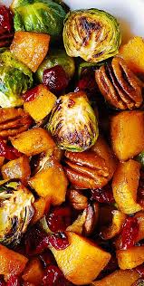 Thanksgiving Side Dish Butternut Squash Brussels Sprouts Cranberries Pecans Thanksgiving Dishes Veggie Dishes Thanksgiving Side Dishes