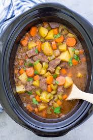 Pantry ingredients include basic pantry staples like flour, sugar, spices, etc. Slow Cooker Beef Stew Easy Crockpot Recipe