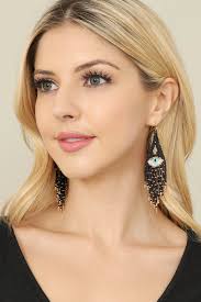 EVIL EYE SEED BEAD FRINGE HOOK EARRINGS