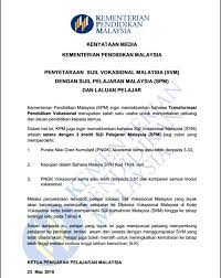 Moe Kenyataan Media Kementerian Pendidikan Malaysia Berkaitan Penyetaraan Sijil Vokasional Malaysia Svm Dengan Sijil Pelajaran Malaysia Spm Dan Laluan Pelajar