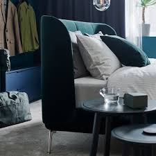 Upholstered in elegant velvet fabric with detailed stitching to create a. Tufjord Upholstered Bed Frame Djuparp Dark Green Queen Ikea