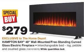 Southern enterprises cartwright convertible electric fireplace. Hampton Bay 48 Wall Mounted Free Standing Curved Glass Electric Fireplace Yp Ca