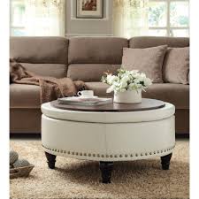 Augusta Storage Ottoman Cream Osp Home Furnishings In 2020 Round Ottoman Coffee Table Leather Ottoman Coffee Table Upholstered Coffee Tables