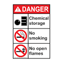 Vertical Chemical Storage No Smoking No Flames Sign - ANSI Danger