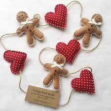 Gingerbread Man Garland Christmas Garland Christmas Bunting Felt Gingerbread Heart Garland Christmas Decorations Sewing Handmade Christmas Decorations Felt Christmas Tree Decorations