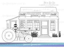 1950s Country Corner Store With Ford 8n Tractor Coloring Page Printable Fullertown Store Design By Lisa Mar Tractor Coloring Pages Coloring Pages Store Design