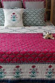 Zeenat Jaal Hand Block Muslin Quilt Bedroom Decor For Women Cushion Arrangement Bed Decor