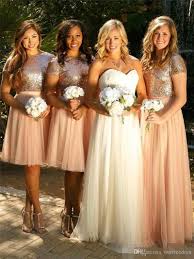Cheap Sparkly Rose God Sequins Bridesmaid Dresses 2017 Two Piece Crew Neck Weeding Guest Glitter Bridesmaid Dresses Short Bridesmaid Dresses Bridesmaid Dresses