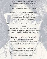 Harriet Tubman By Eloise Greenfield Harriet Tubman Didnt Take No Stuff Wasnt Scared Of Nothing Neither Didnt Come That One Friend Harriet Tubman First Night