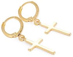14k gold cross earrings mens. Amazon Com Mens Cross Earrings 24k Yellow Gold Plated Hoop With Snap Closure Clothing Shoes Jewelry