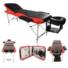 3 Sections Folding Aluminum Tube Spa Bodybuilding Massage Table Black With Red Edge In 2020 Massage Table Massage Tables Portable Spa
