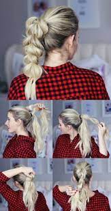 Woman Wearing A Red Plaid Shirt Blonde Hair In A High Twisted Ponytail Easy Hairstyles For Short Hair Coiffure Coiffure Facile Belle Coiffure