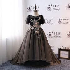 Modern Girls Kids Evening Gown Prom Dresses Black Flower Girl Etsy In 2020 Kids Pageant Dresses Flower Girl Dresses Tulle Kids Evening Gowns