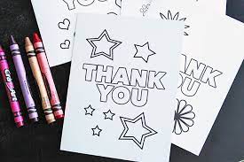 Print out the 5×7 card (when folded) card and allow your child to color the thank you on the front. Free Printable Thank You Cards For Kids To Color Send Sunny Day Family