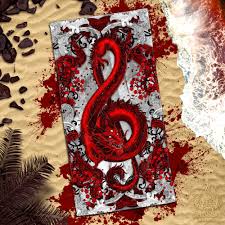 Gothic Beach Towel, Music Note, Asian Dragon, Treble Clef, Cool Gift Idea  for Gamer Art