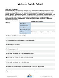 Welcome Back Parent Questionnaire Parent Questionnaire Welcome Back To School Parenting
