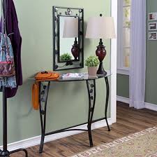 Add a small console table. Entryway Table And Mirror Set Console Hall Decor Furniture Includes A Tempered Glasstop With Black Metal Finish Scroll Leaf Trim Design Buy Online In Mongolia At Mongolia Desertcart Com Productid 15270033