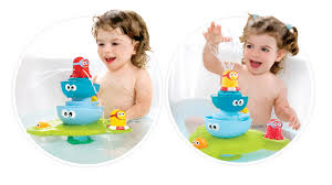 Water enters below and out of the tap creating a constant current. Stack N Spray Tub Fountain Baby Bath Toys Yookidoo