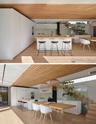 These decor inspiration pictures will inspire you to design a new and improved dining room. This Combined Kitchen And Dining Room Is Defined By An Overhead Wood Accent