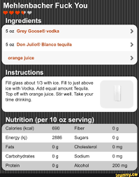 Mehlenbacher Fuck You 0 Ingredients 5 Oz Grey Goose Vodka 5 Oz Don Julio Blanco Tequila Orangejuice Fill Glass About 1 3 With Ice Fill Tojust Above Ice With Vodka Add Equal
