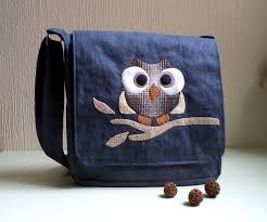 messenger bag unisex sturdy blue denim owl applique rocko etsy canta modelleri cantalar canta