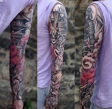 These tattoos are inked on sleeves, back, neck and shoulders. Finished Japanese Sleeve By Sophie Bellingham Adept Art Collective In Edinburgh Scotland Tattoos